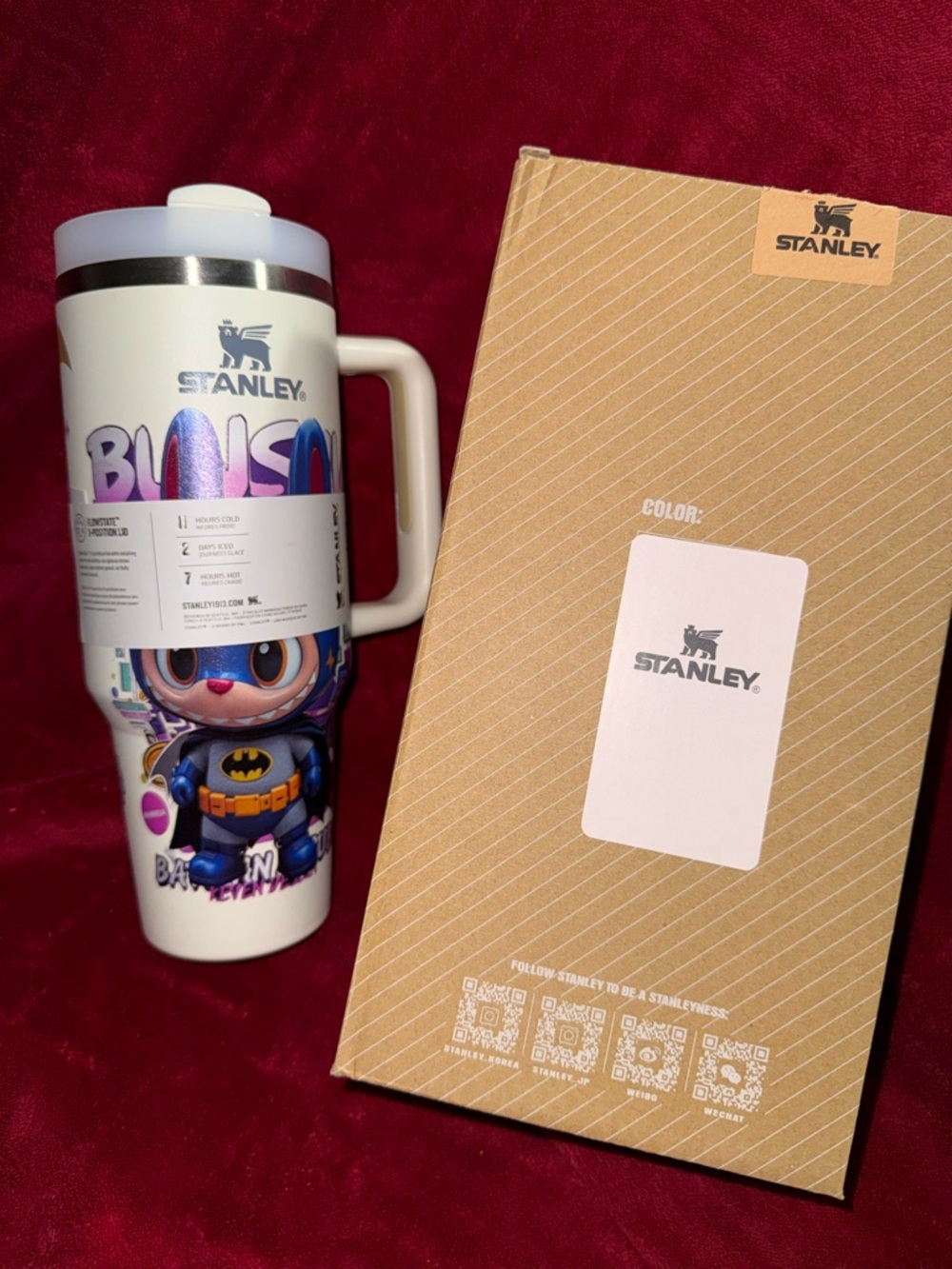Stanley Quencher H2.0 40 oz. White Tumbler with Batman Character Art- New